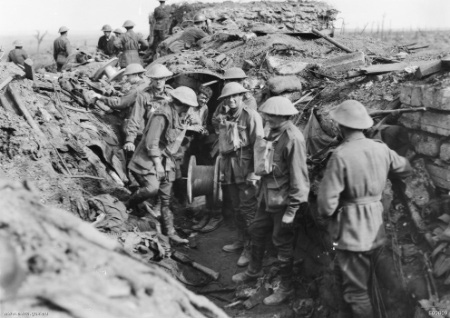 Australian signallers in World War One trench